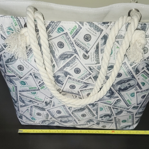 Canvas Tote Bag with Dollar Print - Picture 5 of 12
